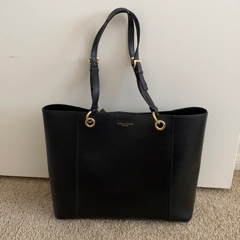 Tignanello Black and Gold Shoulder Bag with Structured Design